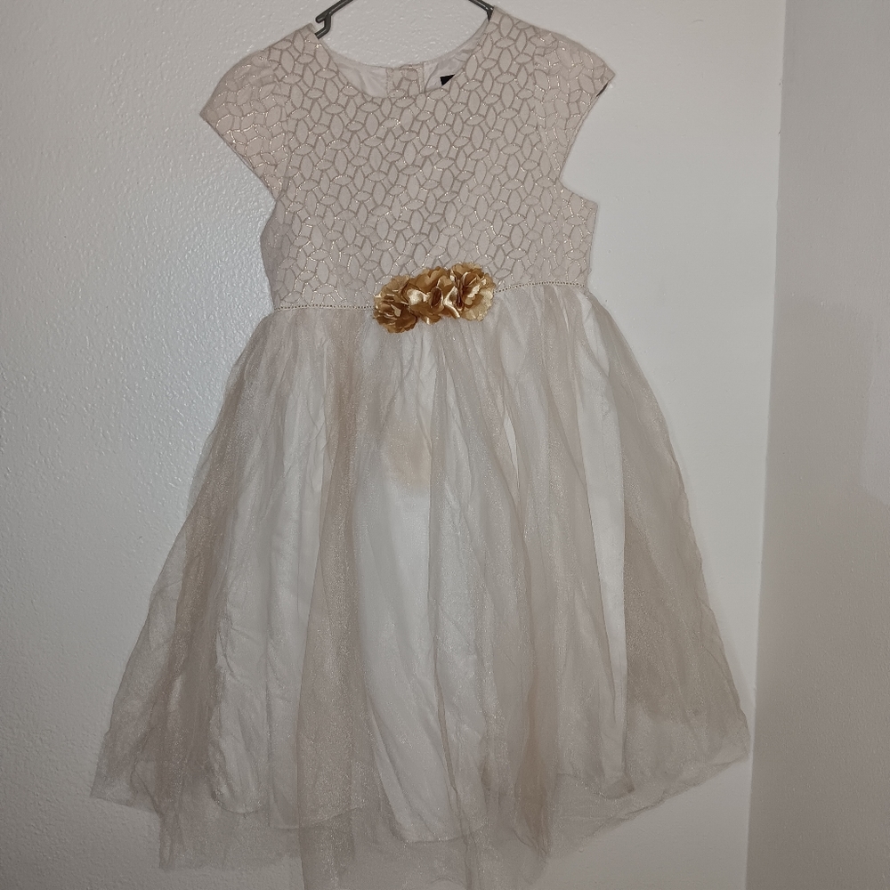 George size 14 girls gold slipper/ivory dress